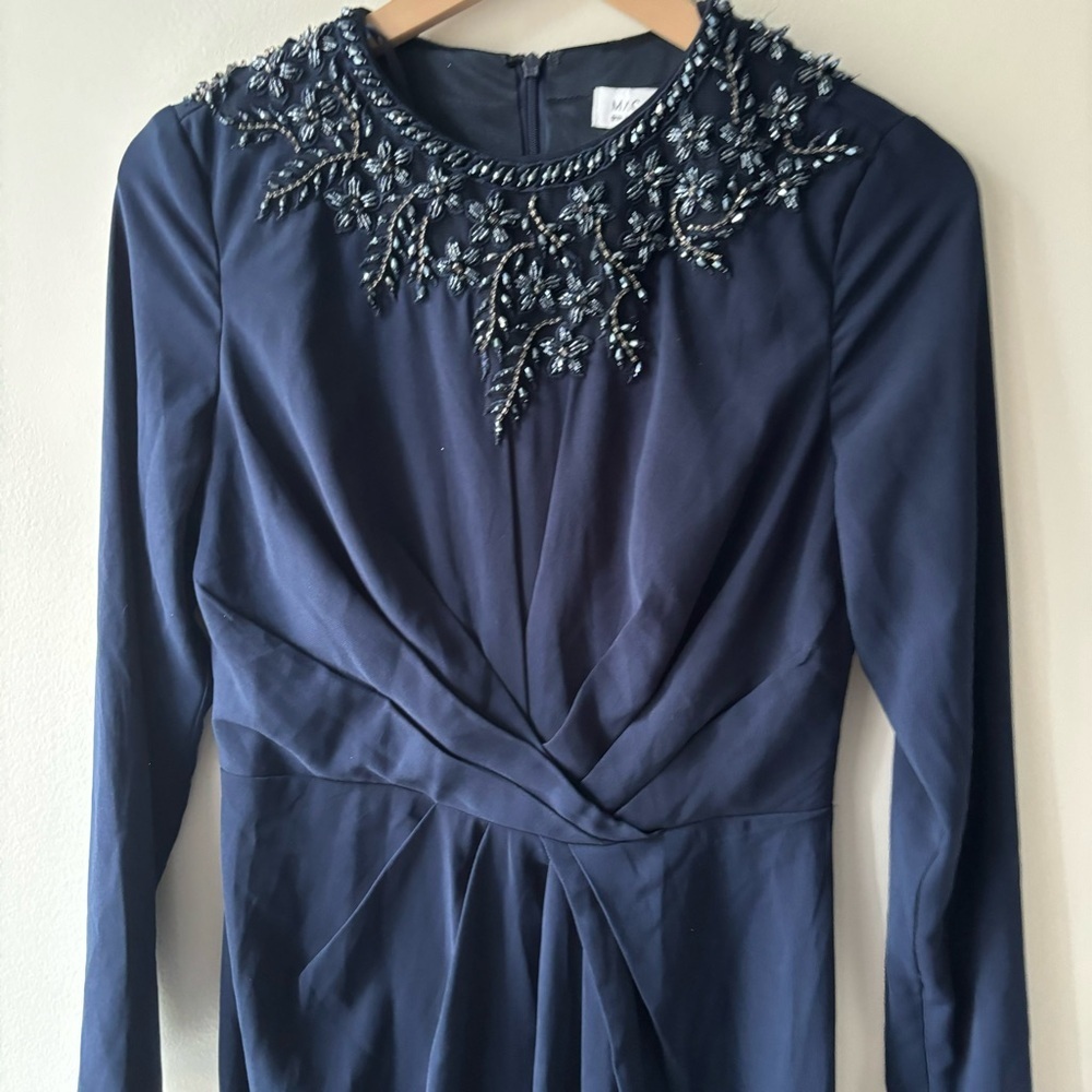 Mac Duggal Dazzling Crew Neckline A-line Dress maxi‎ embellishment Navy Sz 6 - Picture 9 of 12